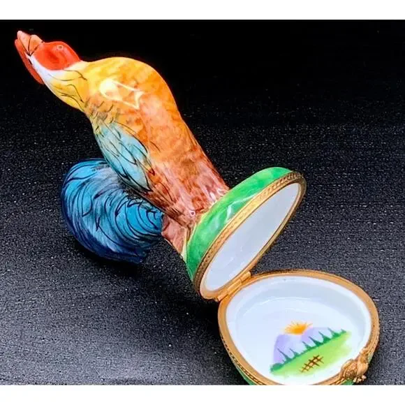 Authentic Large Limoges France Rooster Trinket Box Peint Main Ltd Ed 446/2500 - Picture 8 of 9